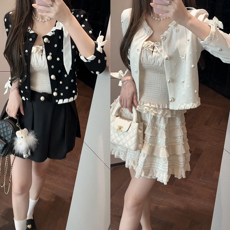 【mimius】P 高定重工钉珠蝴蝶结短外套+背心+蛋糕裙裤G03081
