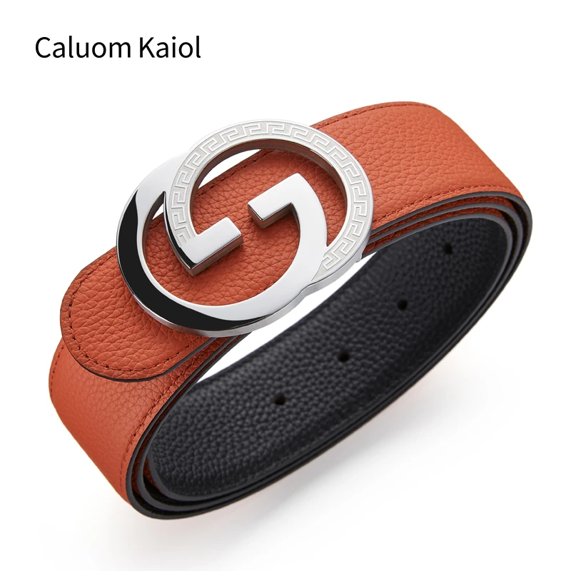 Caluom Kaiol爆款男士真牛皮皮带钢扣时尚百搭双面可用牛仔裤腰带