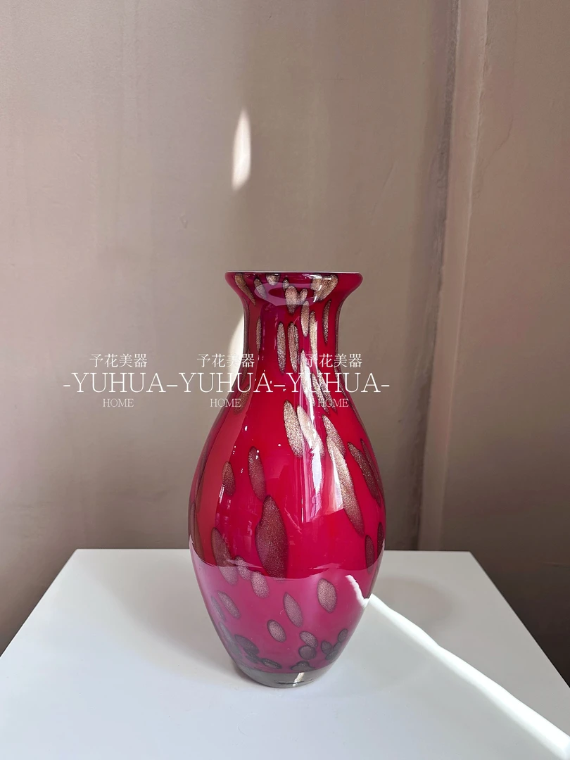 予花洒金工艺肌理侘寂小众高级琉璃玻璃花瓶客餐厅摆件礼物