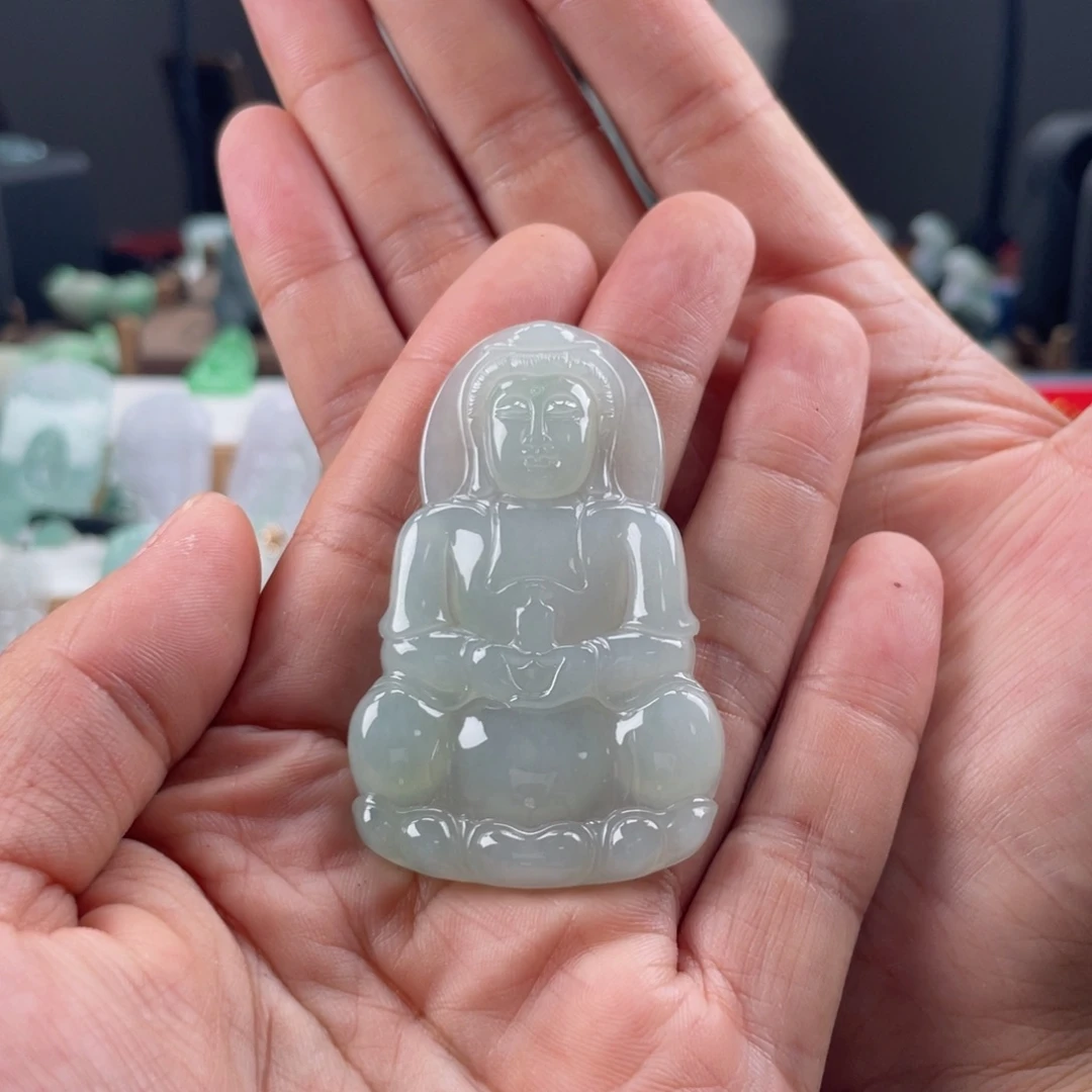 翡翠未镶嵌颈饰正装观音缅甸天然翡翠A货糯冰种