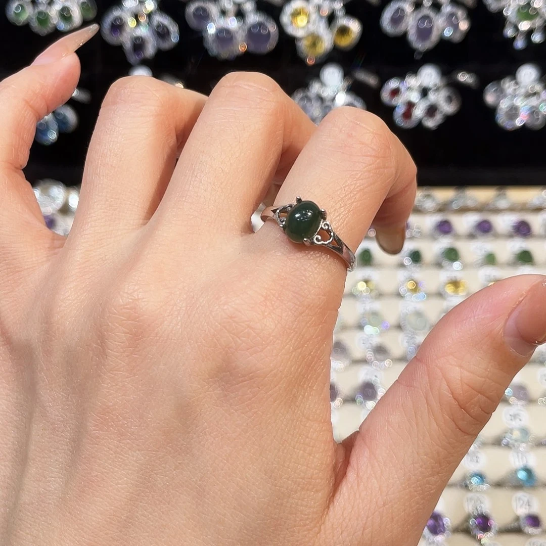 蛇纹石玉银S925镶嵌戒指