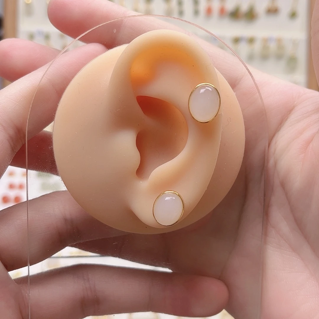 和田玉银S925镶嵌耳饰