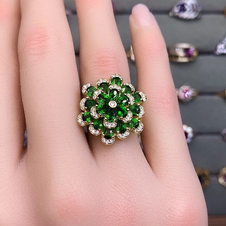 戒指银S925镶嵌透辉石