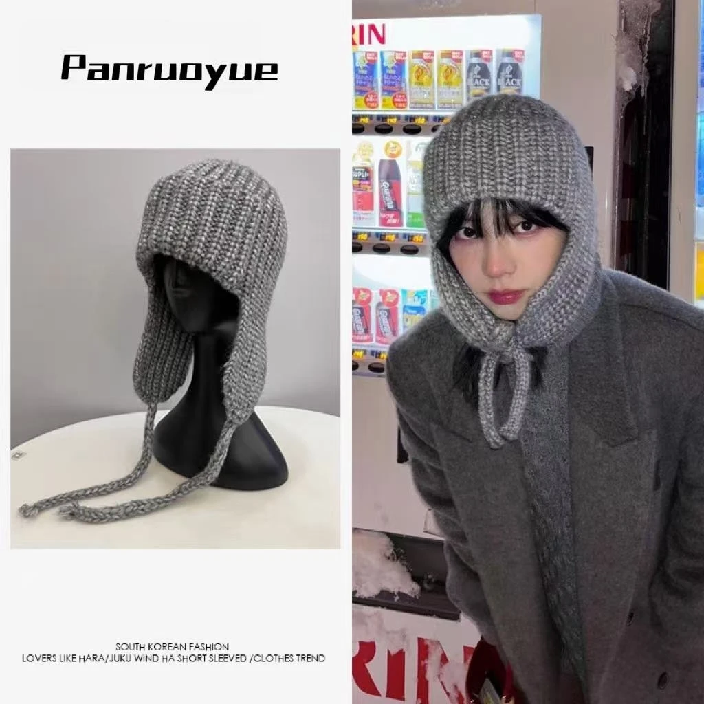 panruoyue【karina柳智敏】同款韩国秋冬季针织毛线帽保暖护耳帽子