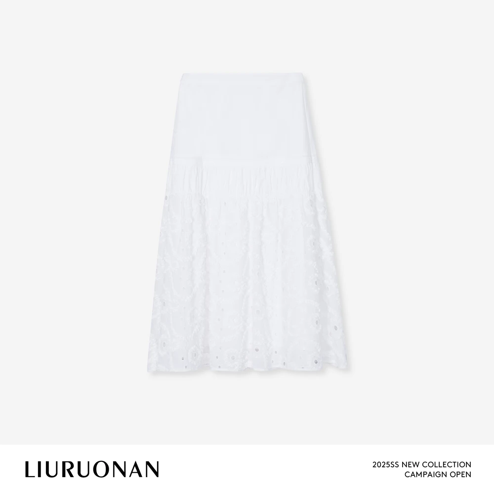 LIURUONAN 25SS 【白花廊】白色立体绣花半身裙女重工刺绣拼接长裙
