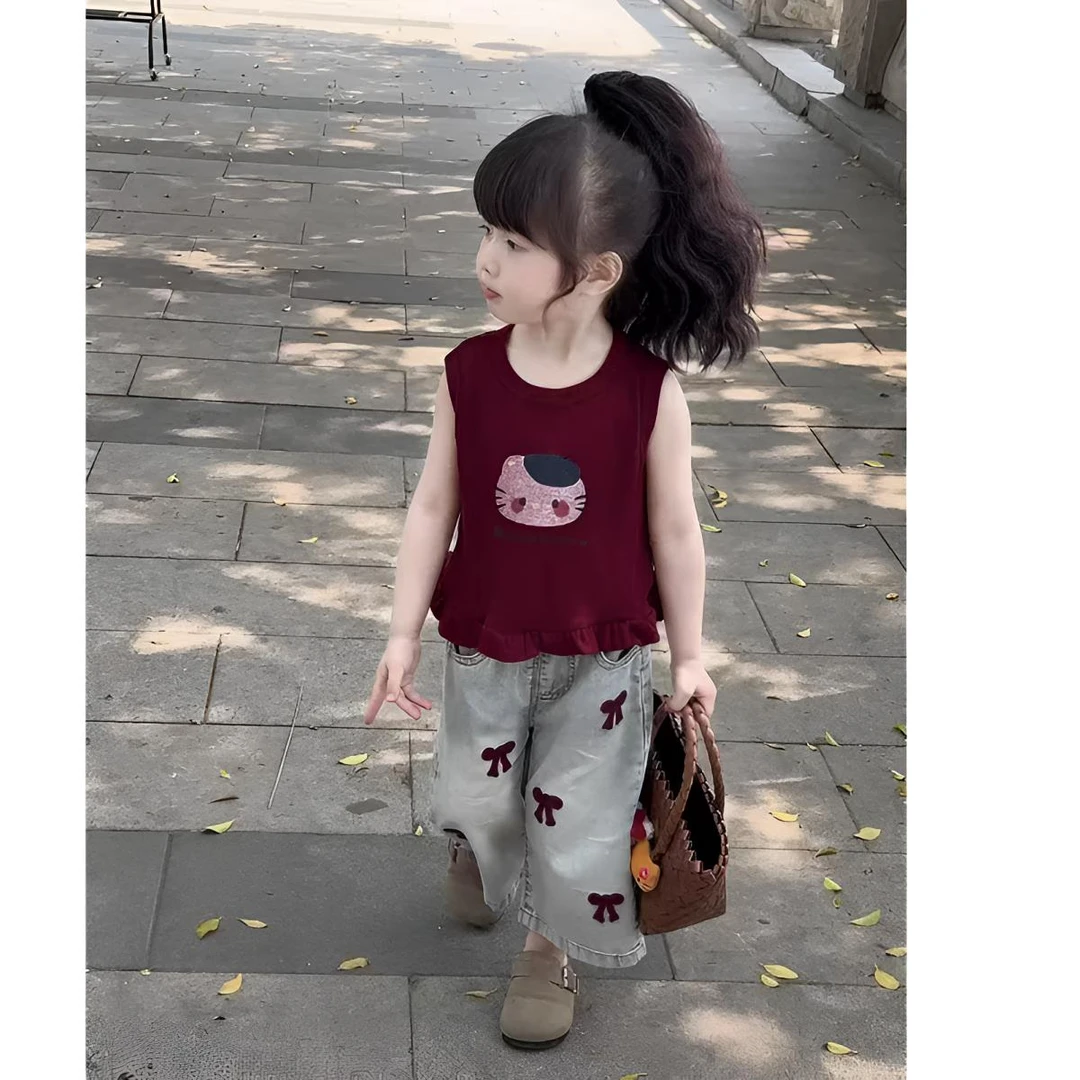 2025夏季新款女童韩版休闲百搭多巴胺花边背心可爱超萌儿童衣服