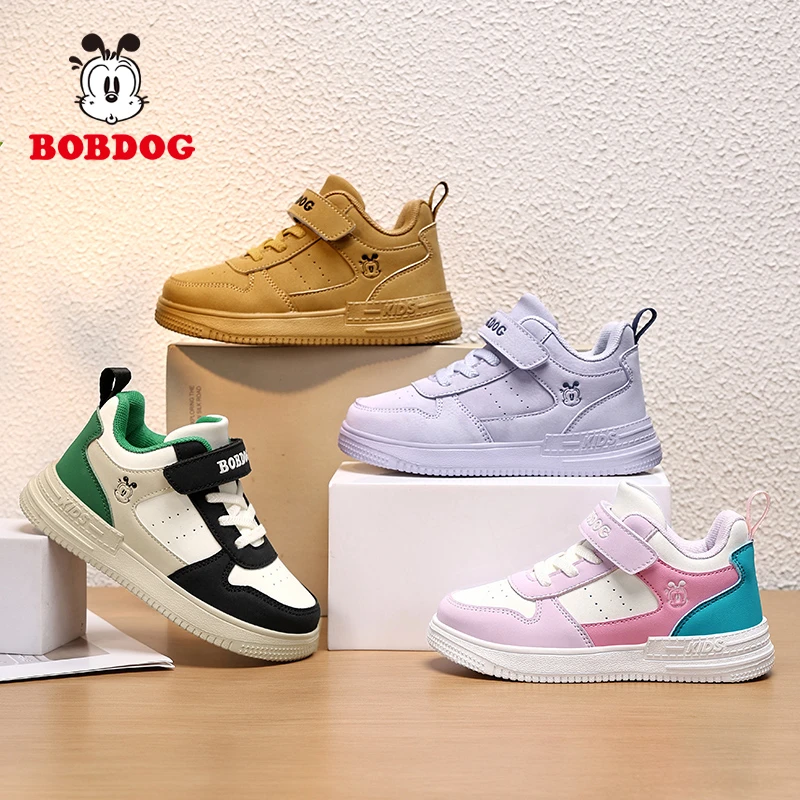 巴布豆春季新款男童板鞋皮面防水百搭儿童学生软底耐磨女童休闲鞋