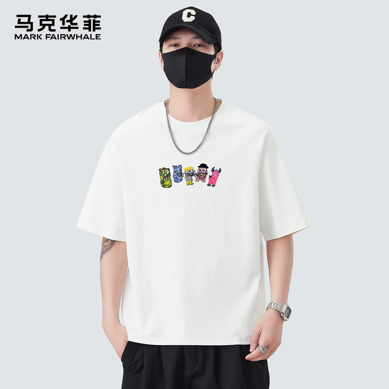 MARK FAIRWHALE/马克华菲设计款卡通刺绣棉感圆领短袖t恤宽松上衣