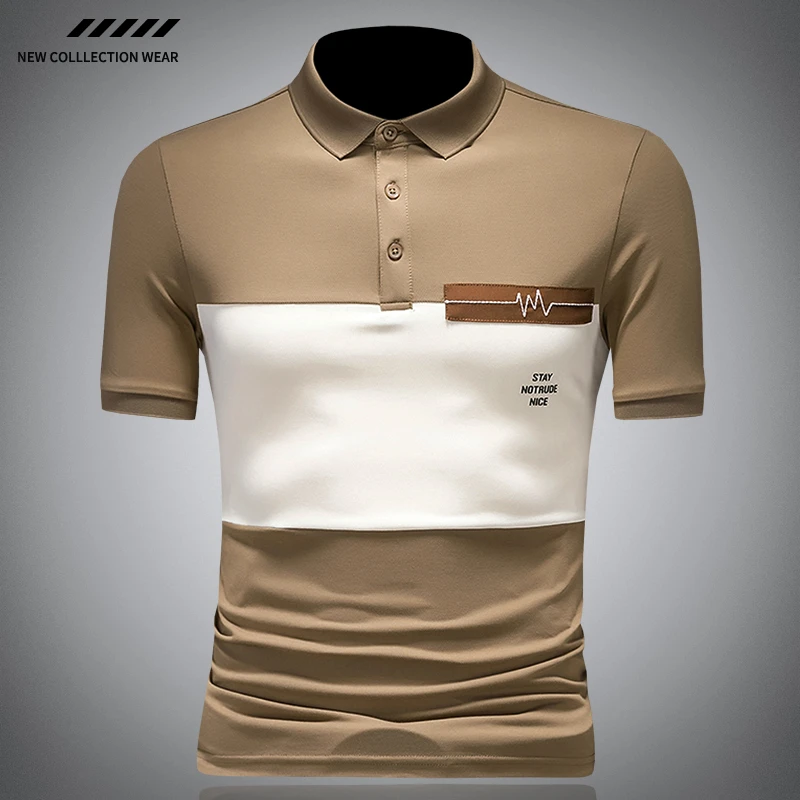 卢密洛布登时尚设计感拼接短袖polo衫男休闲商务修身夏款翻领T恤