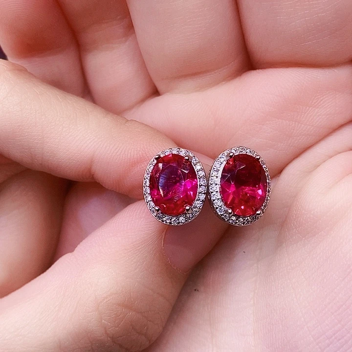 耳饰银S925镶嵌红宝石