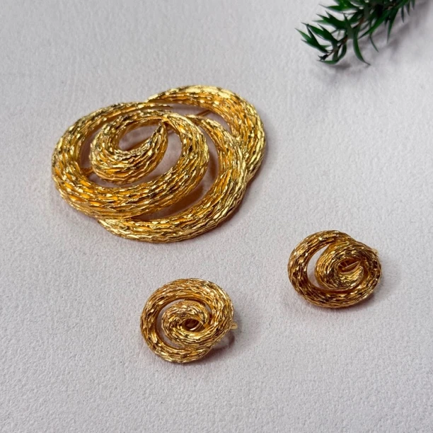 铜合金胸针 【六六中古】孤品复古胸针耳夹套装te0583