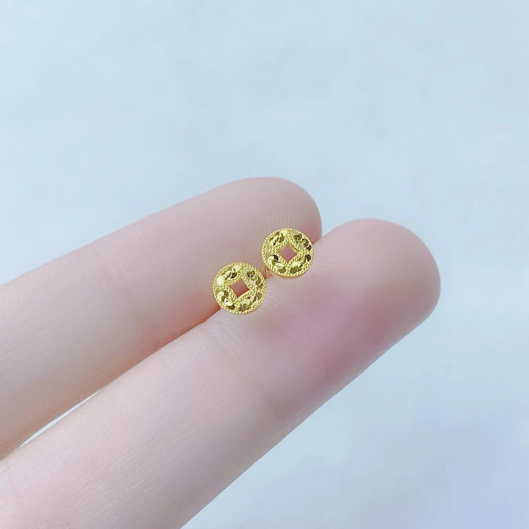 足银耳饰 足银  时尚百搭精致 五帝钱耳钉