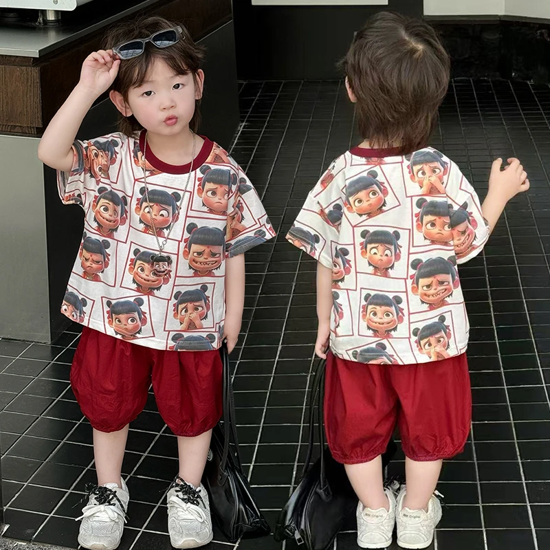 哪吒衣服男童夏季短袖套装2025新款时髦帅气小男孩夏装品质童装潮