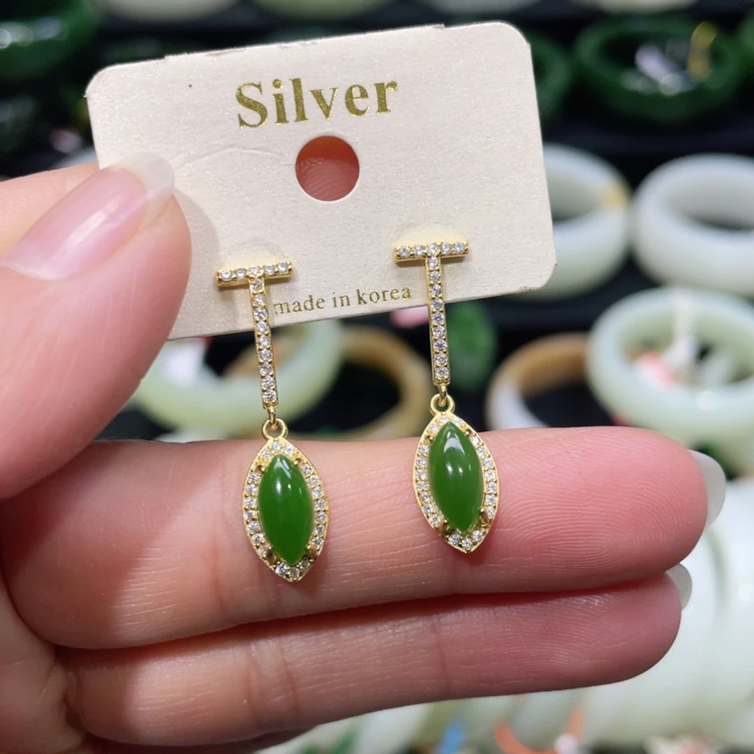 银S925镶嵌和田玉耳饰