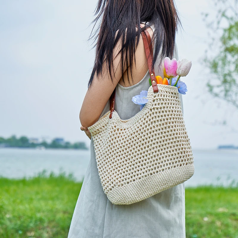 【手工编织托特包】 单肩小众时尚简约纯欲风单肩包可折叠钩织编织