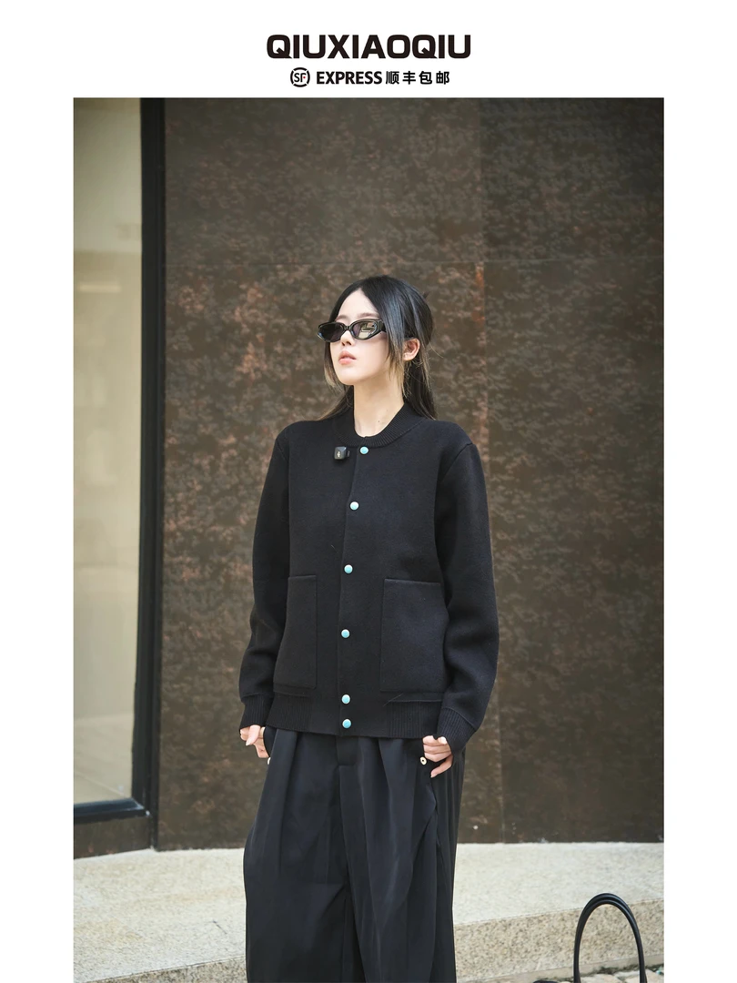 【Qiuxiaoqiu】25fw新款绿松系列复古百搭休闲针织开衫外套男女同款