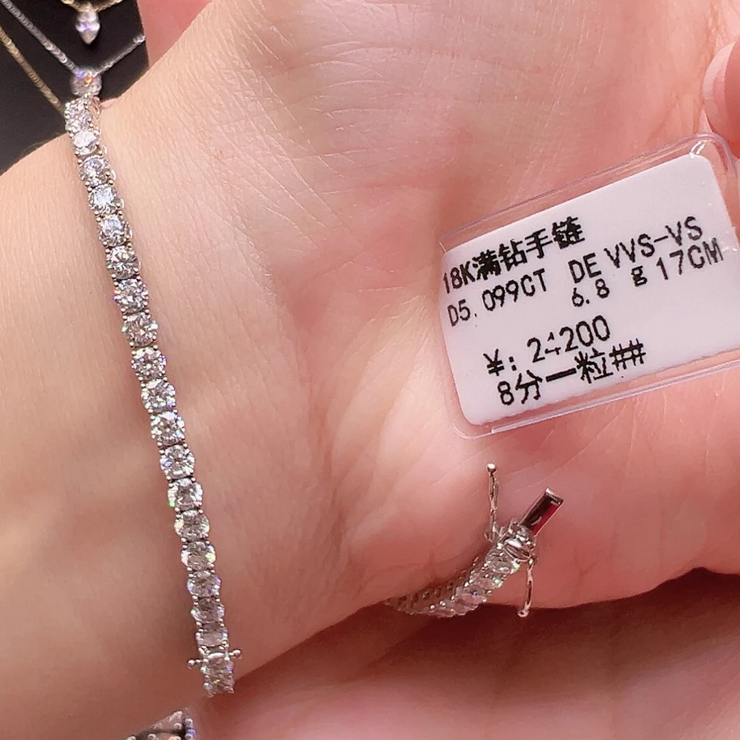 18K金镶嵌实验室培育钻石套链单颗8分，网球款手链17长，可改长度