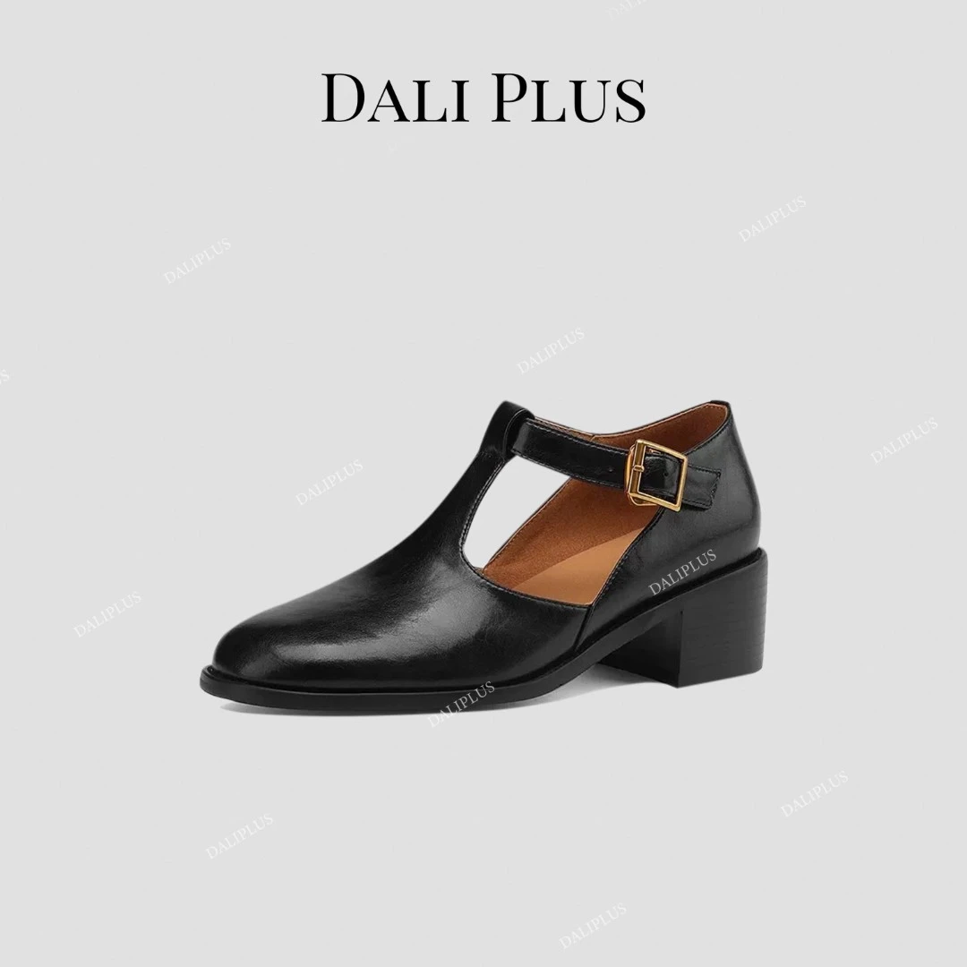 DALI PLUS马油牛皮百搭中跟玛丽珍浅口圆头单鞋玛丽珍-1059
