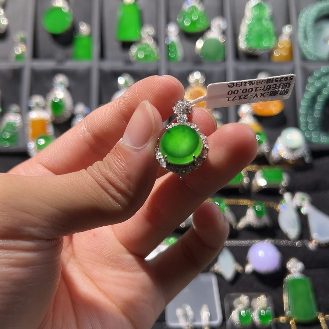 翡翠银S925镶嵌吊坠(不含链)