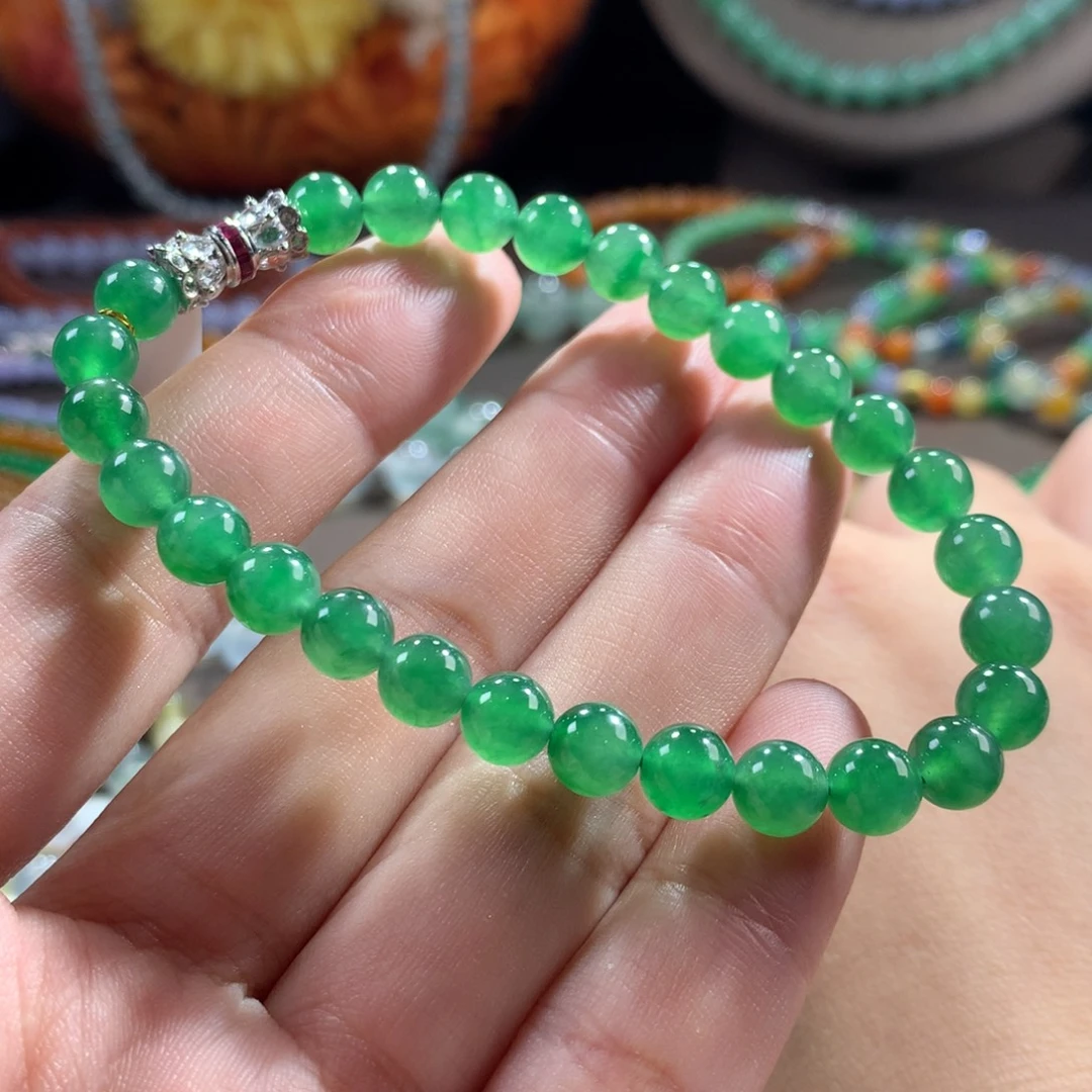 翡翠未镶嵌手链翡翠冰胶底冰阳绿卡6.50+