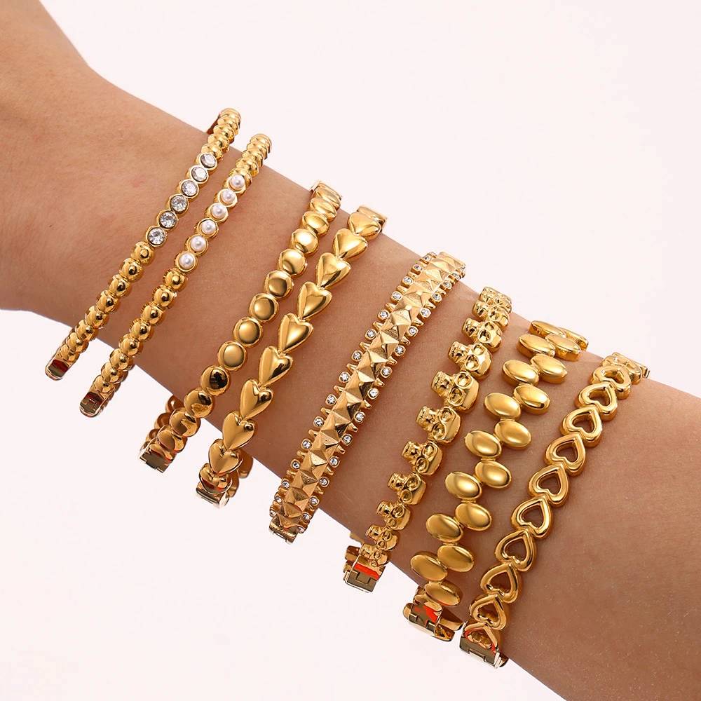 钛钢手镯 轻奢极简环形镶钻锆石手镯夏日百搭