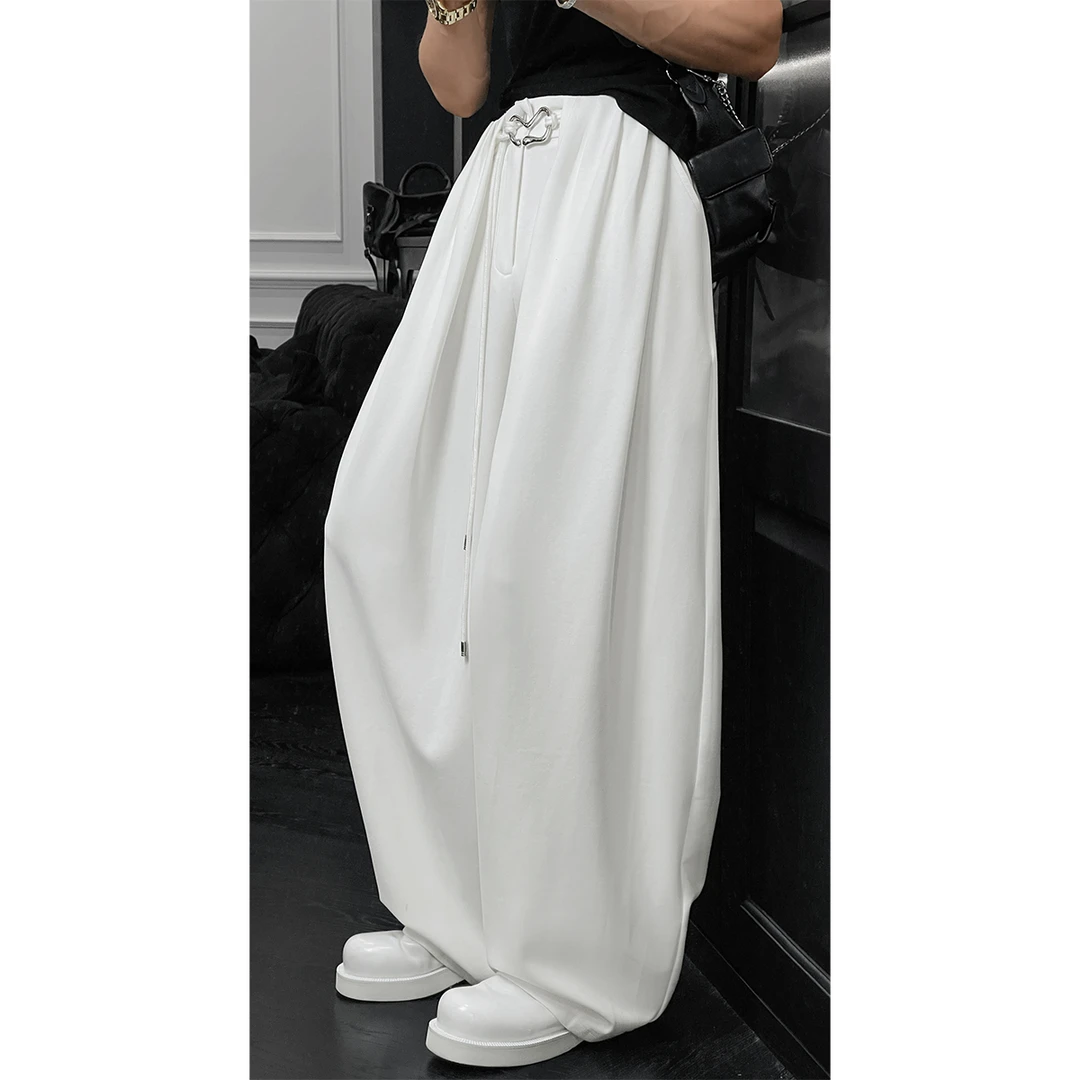 龙叨叨春夏新款潮流简约设计感腰扣抽绳百搭宽松阔腿休闲长裤