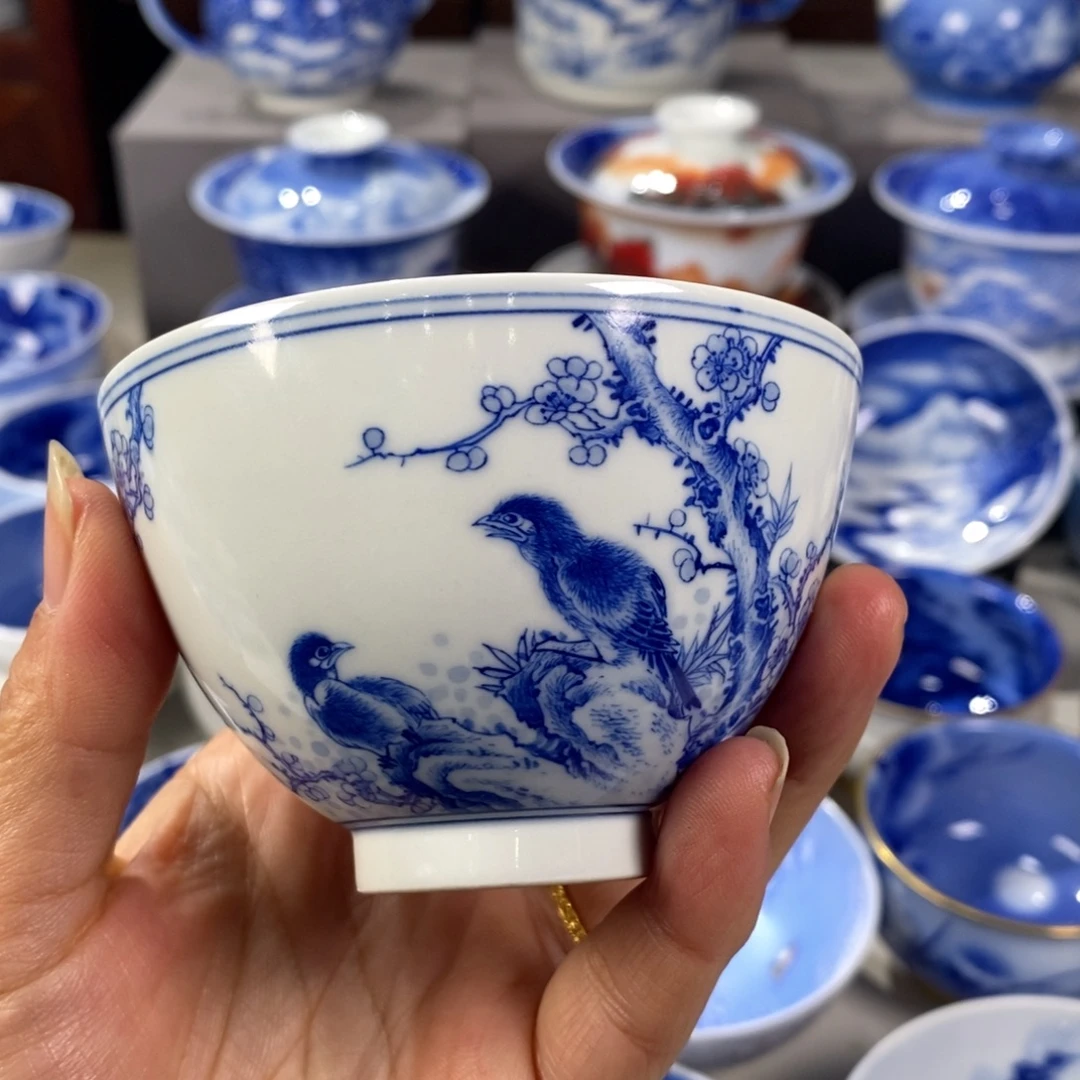 青花花鸟主人杯杯