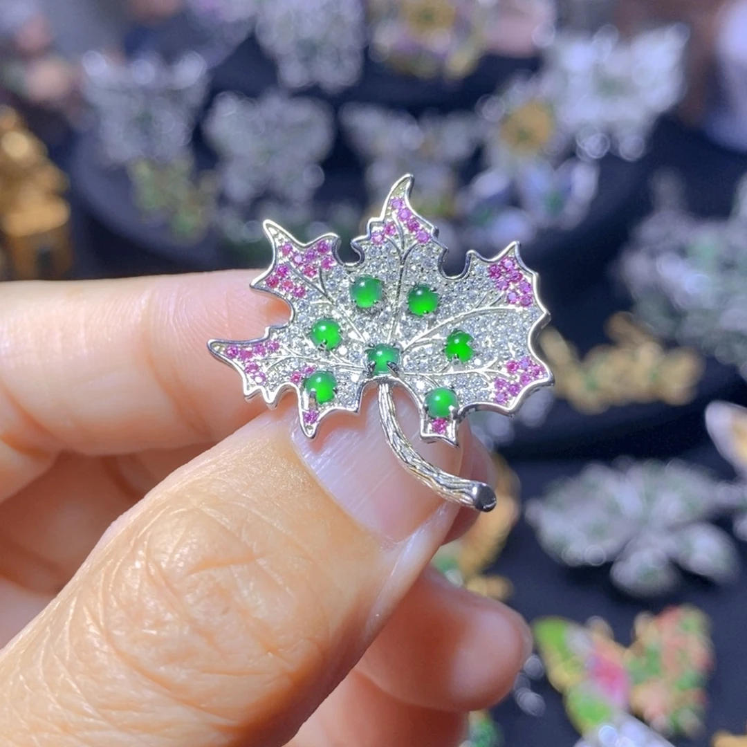 翡翠银S925镶嵌吊坠(不含链)天然