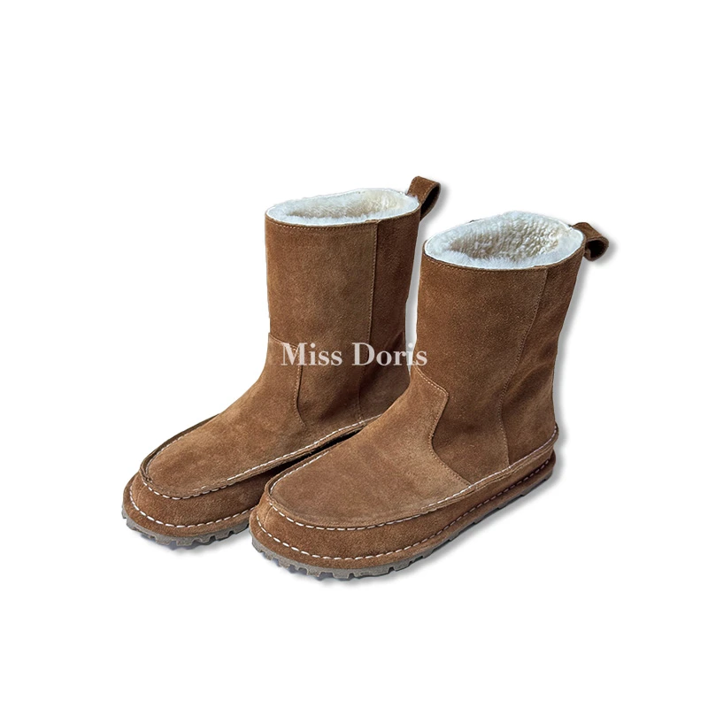 【Miss Doris】DASYPS023 软皮厚底长筒雪地靴加厚保暖一脚蹬勃肯靴