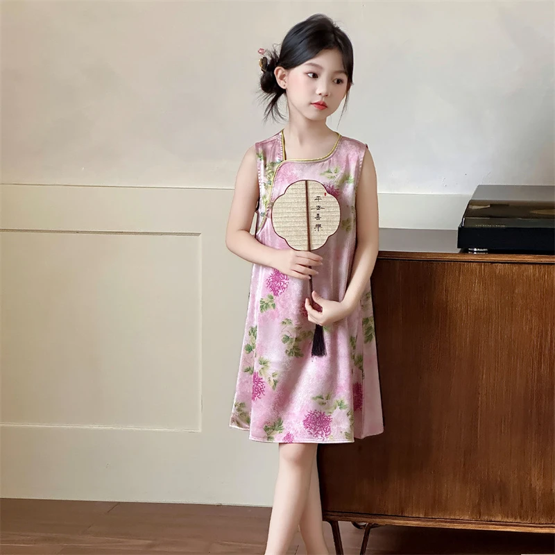 女童夏季国风旗袍连衣裙2025新款女孩儿童新中式无袖背心裙子洋气