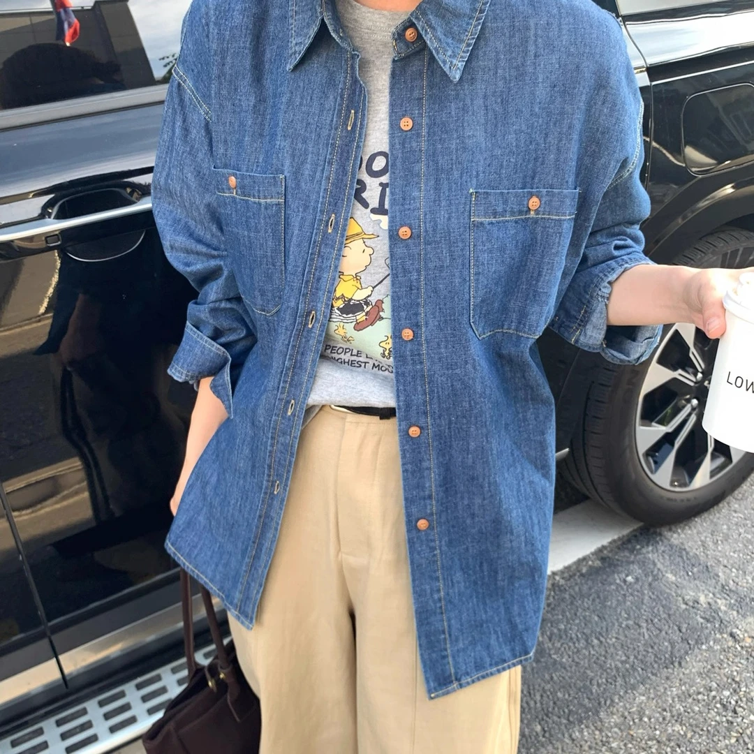 【小胖家】设计感宽松休闲牛仔衬衫