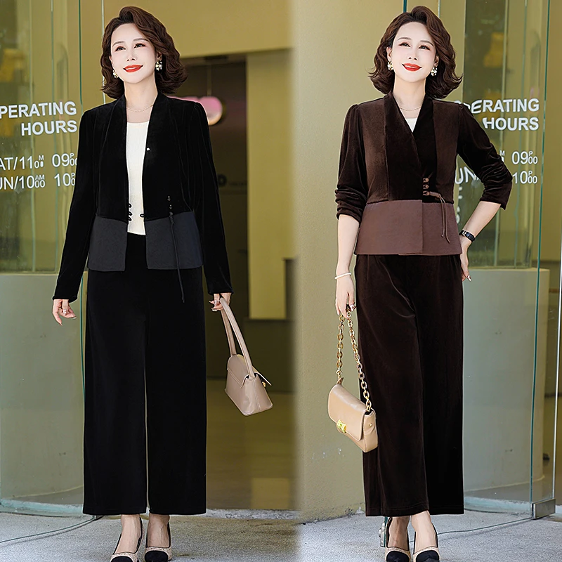 中年妈妈套装40-60岁高档优雅秋装正品大码休闲减龄长袖裤两件装