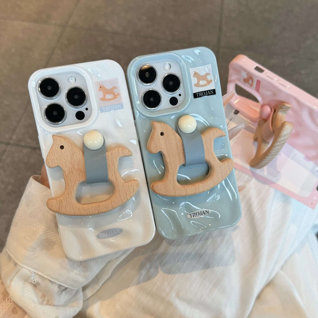奥菲顿趣味小木马支架适用iPhone15/16pro陨石纹手机壳14苹果1312