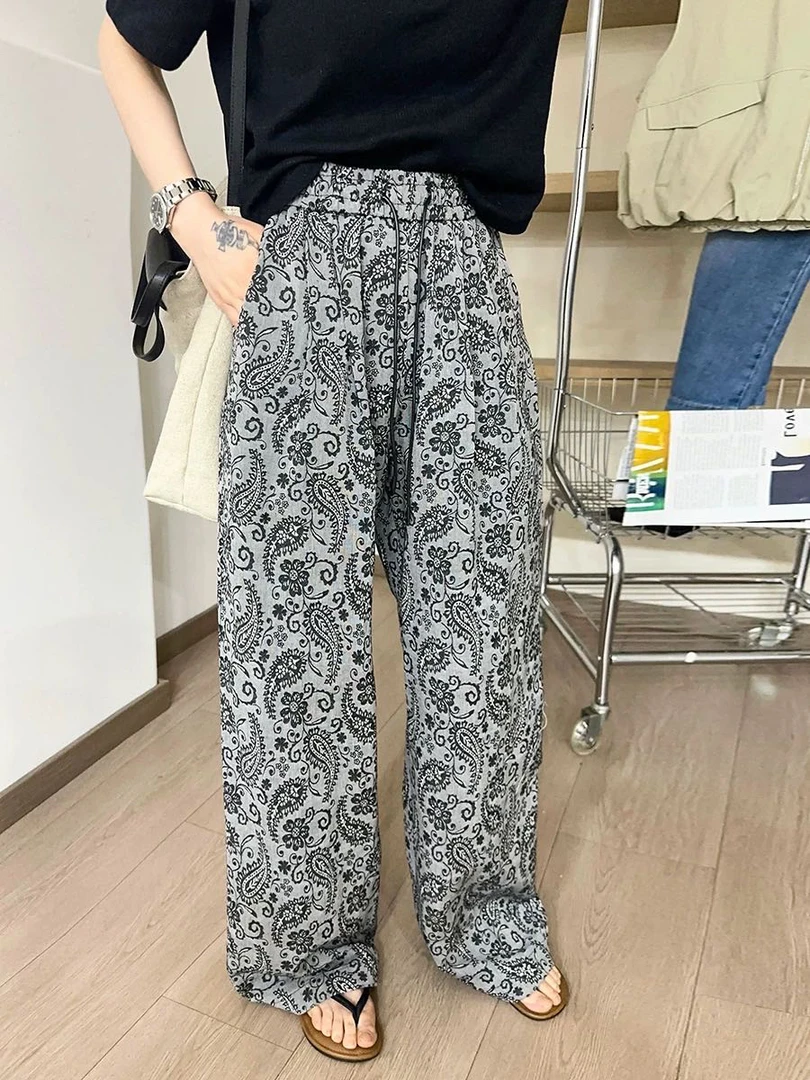 新疆包邮【8220】腰果花垂感阔腿裤