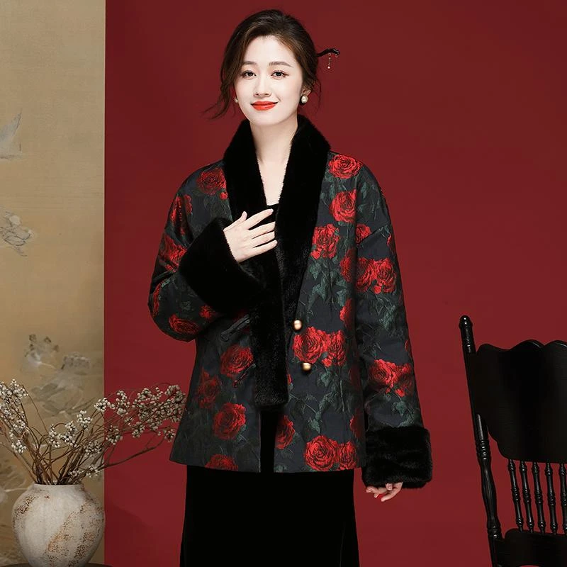 朵拉芭娜新中式羽绒服秋冬新款中国风织锦缎提花百搭款24391