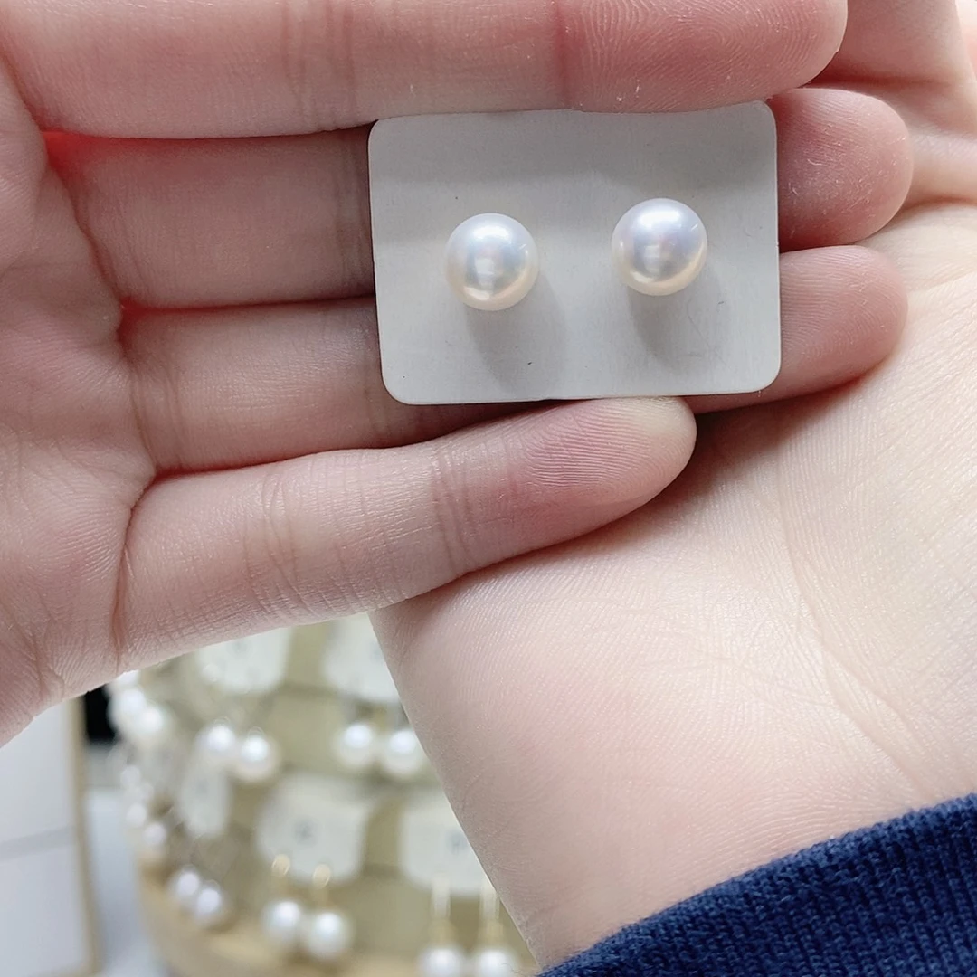 耳饰银S925镶嵌淡水珍珠