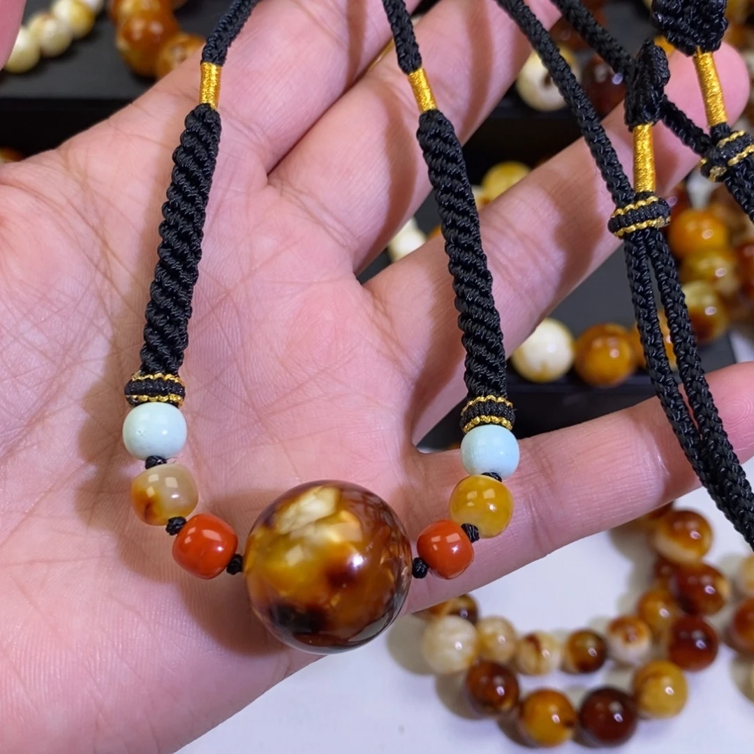 琥珀未镶嵌手链天然沁色蜜蜡锁骨链21.5mm