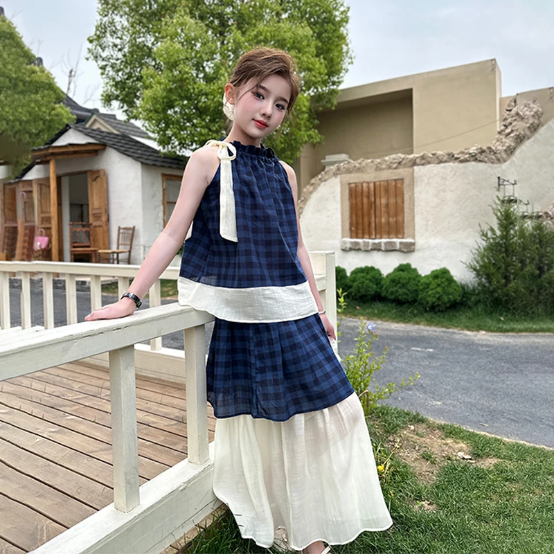 女童夏装裙套装2025新款自然风韩版洋气公主裙休闲时尚中大童套裙