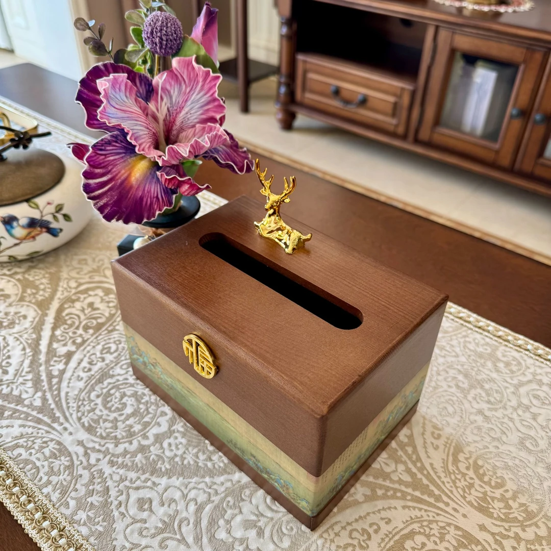实木纸巾盒中式客厅家用高级餐巾收纳盒创意轻奢高档高级感抽纸盒