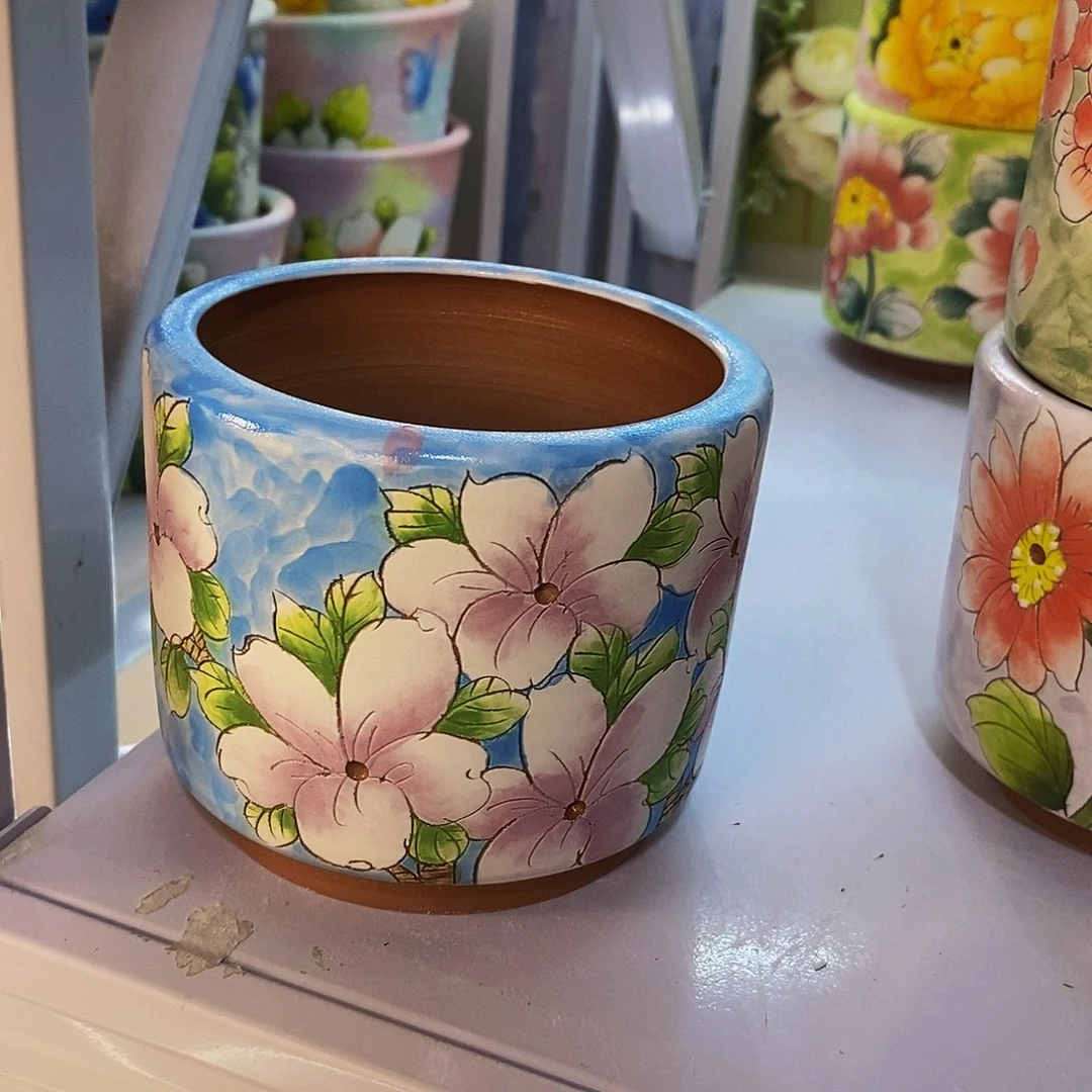 紫砂花盆红陶手绘花盆