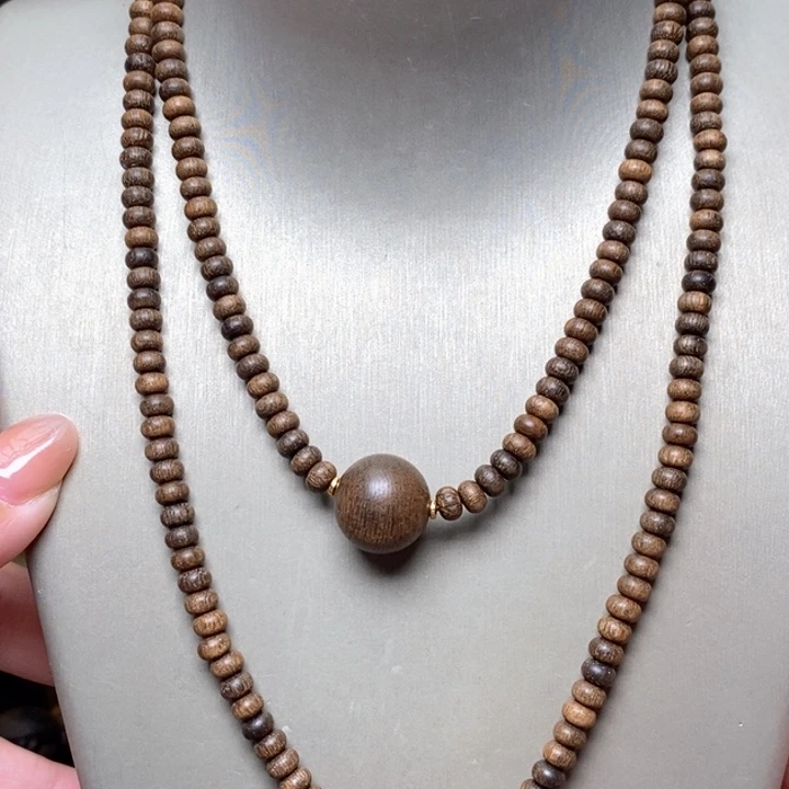 沉香手串越南芽庄白棋楠玉化3×5×216➕莲花沉香木雕