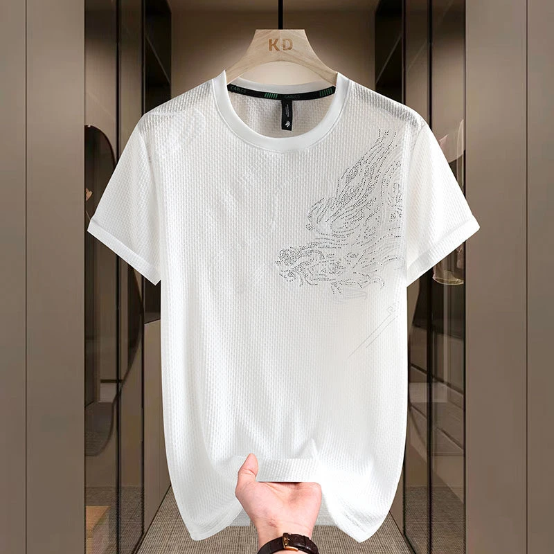 2025新款男士短袖冰丝T恤夏季休闲圆领速干潮流上衣青年休闲百搭t