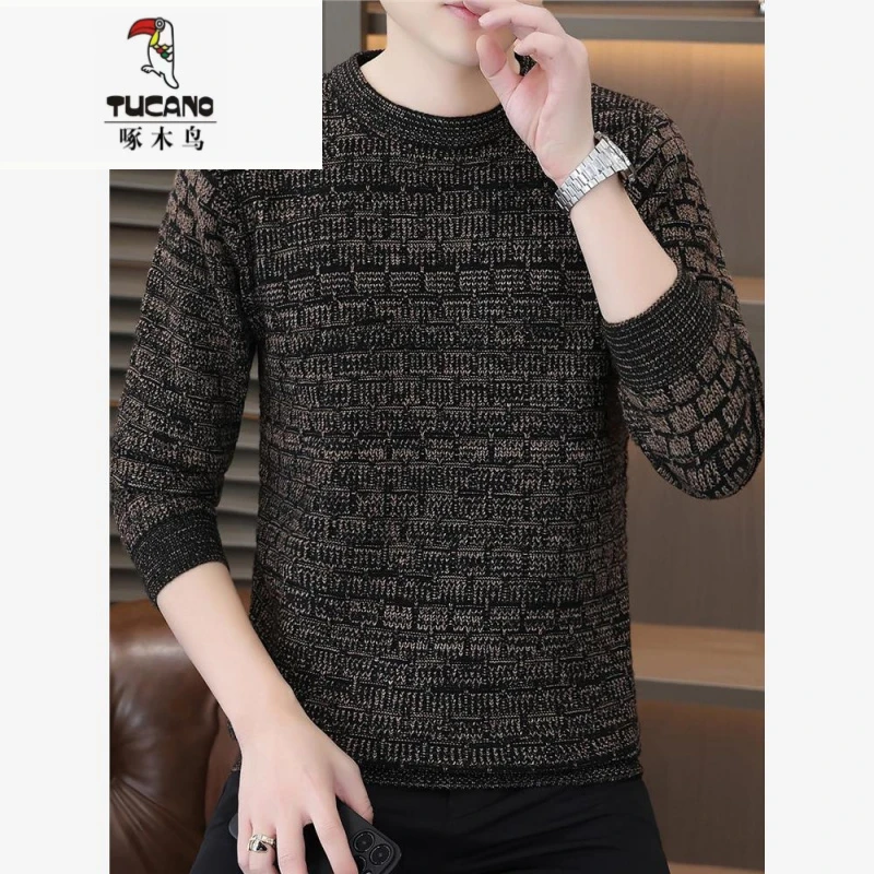 啄木鸟休闲毛衣男2025新款秋冬加厚保暖针织毛线衣服内搭打底衫男