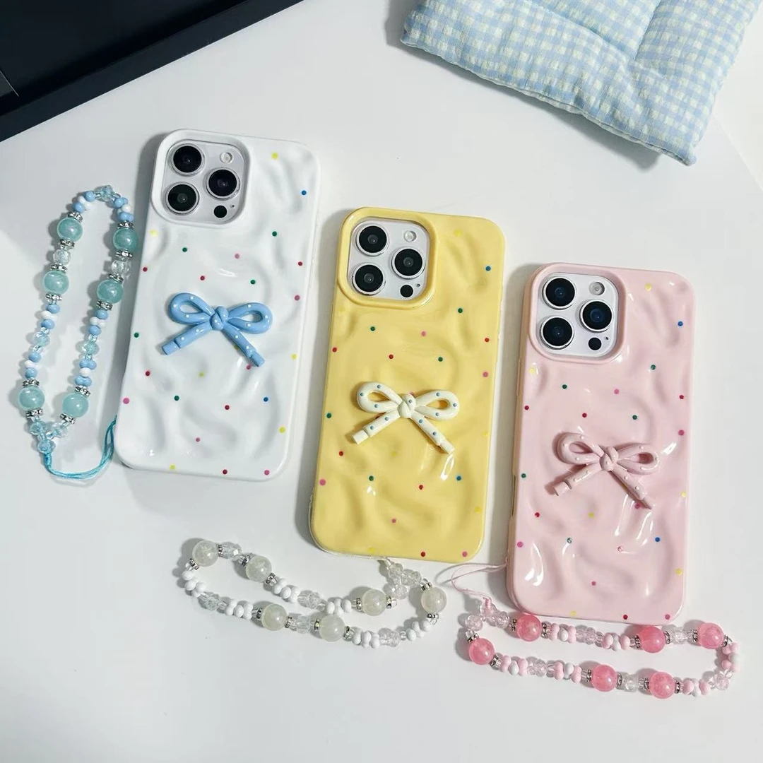 创意夏季多巴胺波点蝴蝶结手机壳适用于苹果16promax.15promax