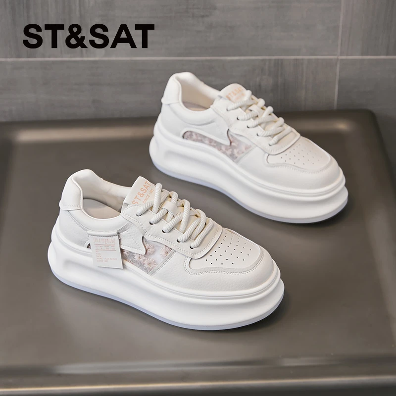 星期六2025新款松糕鞋夏季透气板鞋时尚休闲鞋学生网面运动女鞋