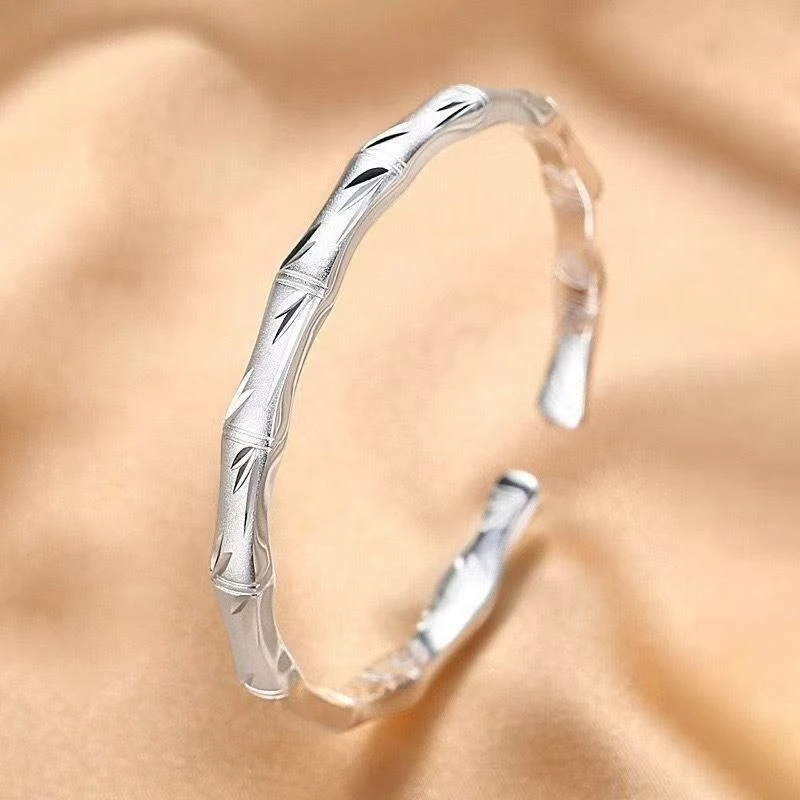 纯手工艺银手链 高端大气轻奢款竹节磨砂开口手镯029