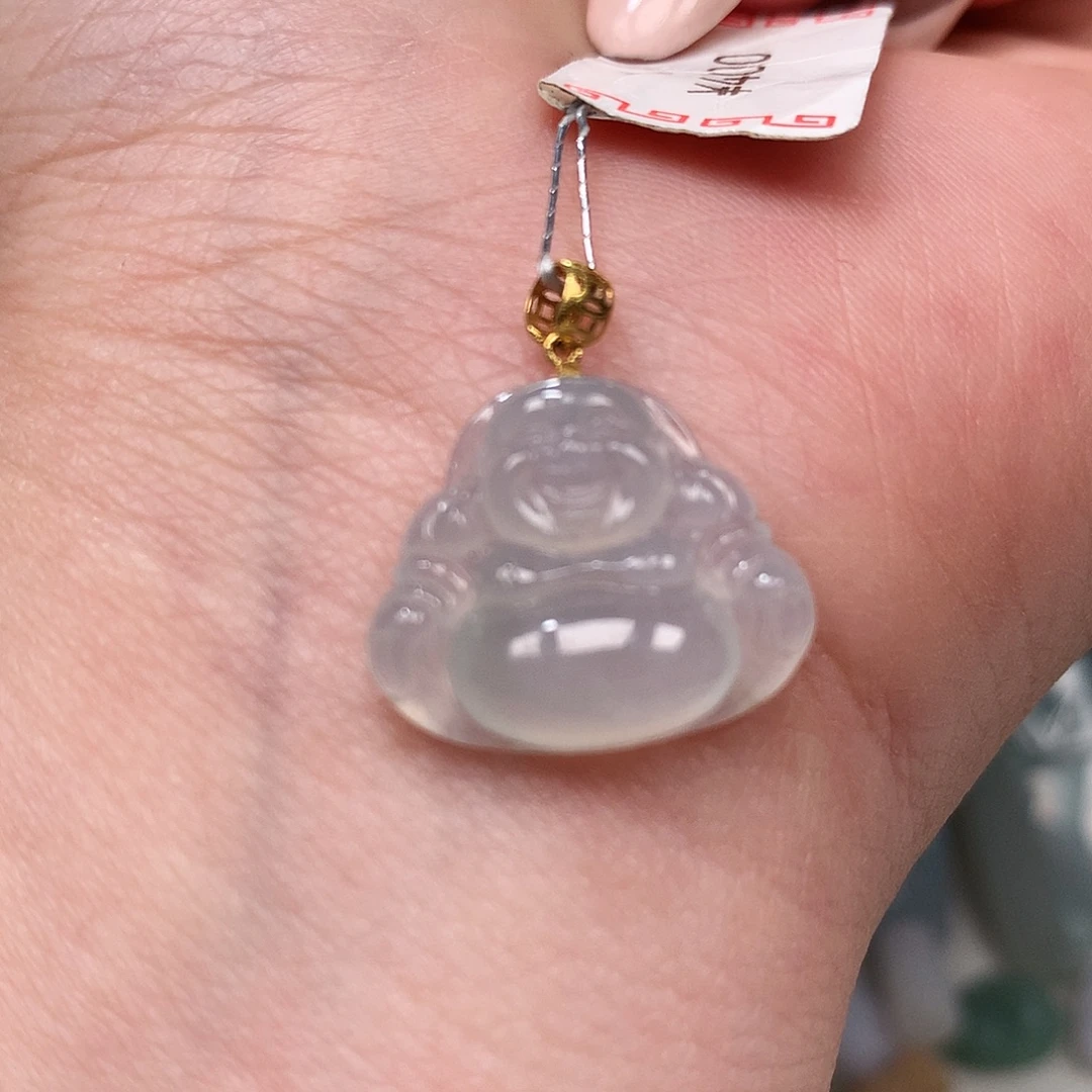 翡翠18K金镶嵌颈饰佛公