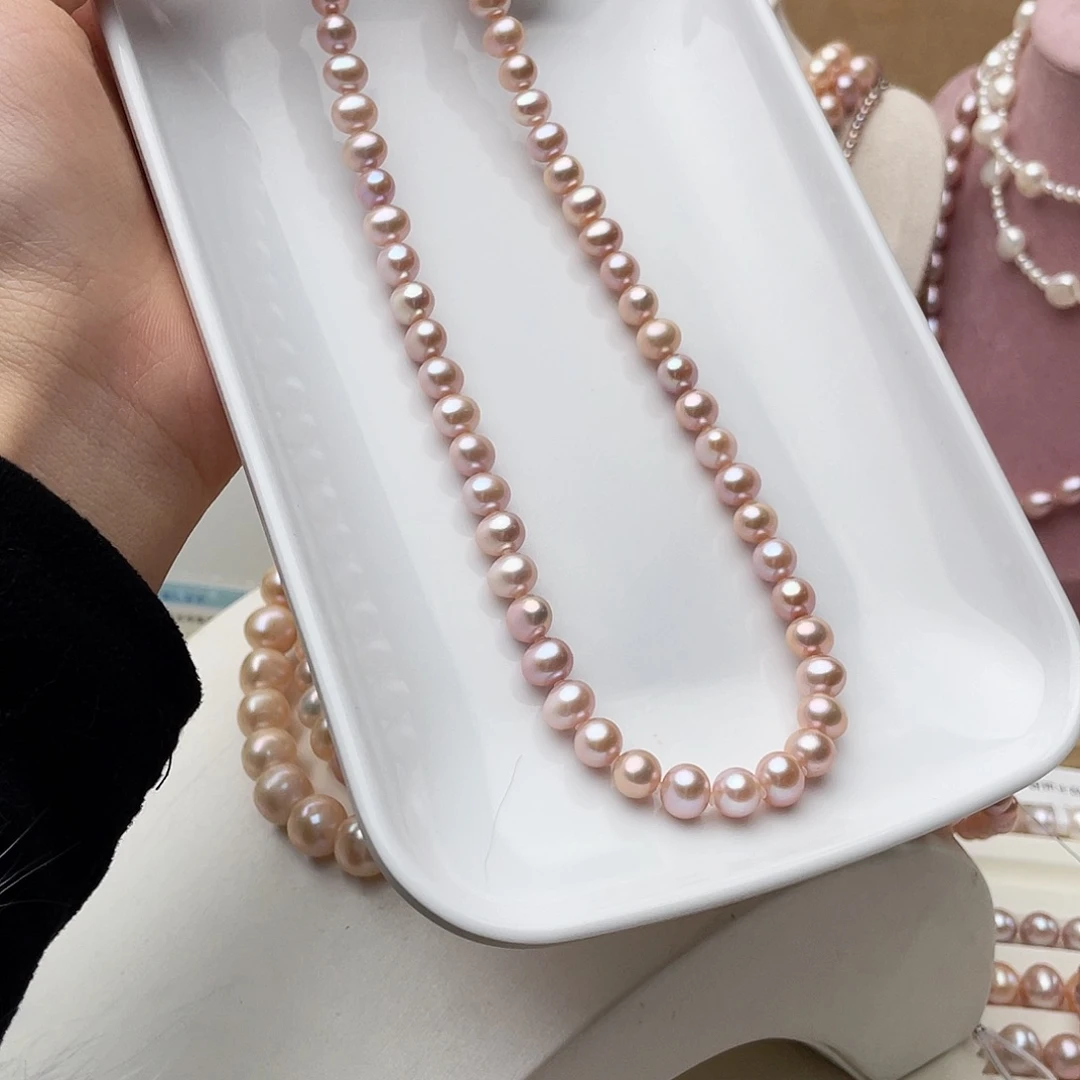 淡水珍珠项链银S925镶嵌?****?7-8
