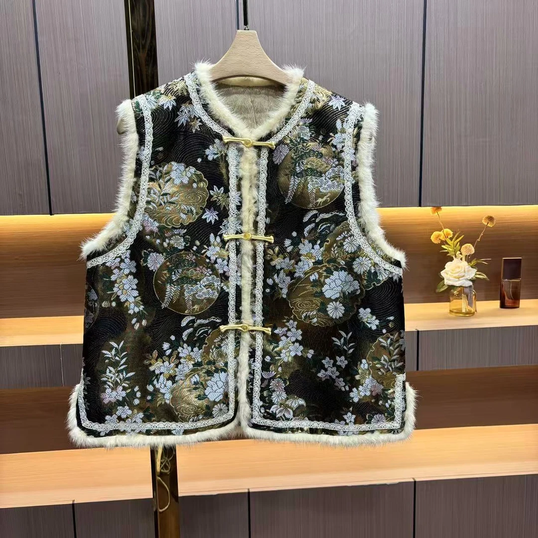 新中式国风拼接水貂棉马甲（2225）