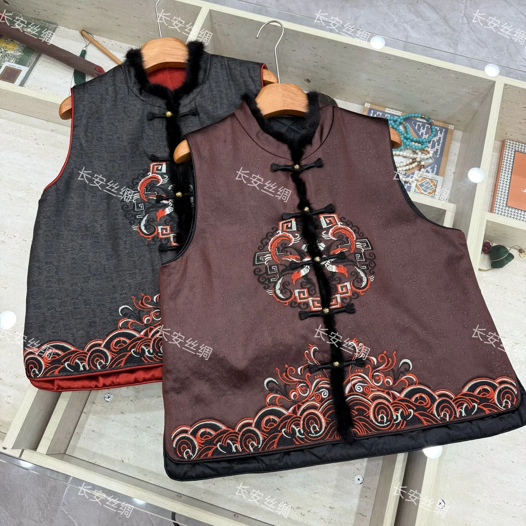 【长安】新中式国风夹棉加厚刺绣马甲女